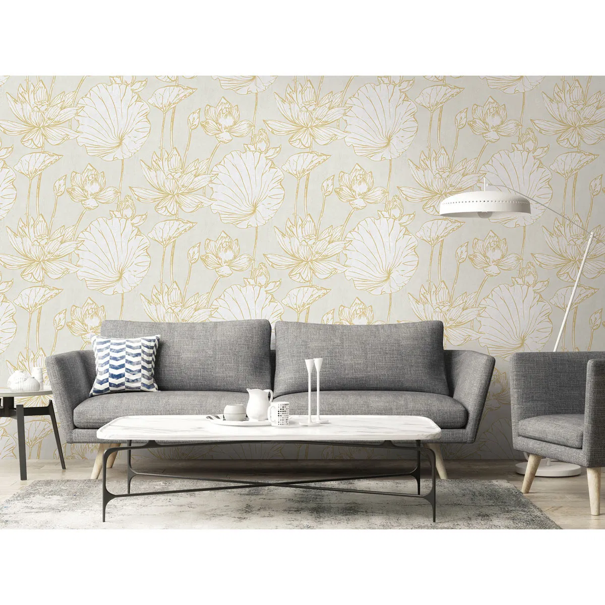 Seabrook Designs Lotus Floral Metallic Gold & Off-White Wallpaper ...