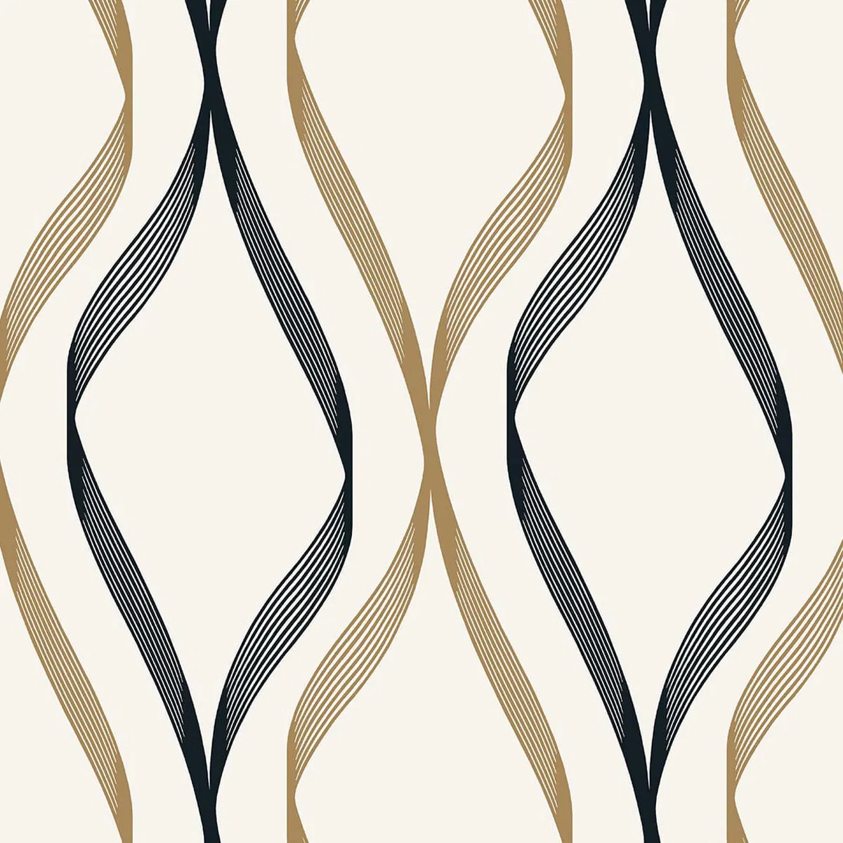 Seabrook Designs Wave Ogee Metallic Gold & Ebony Wallpaper