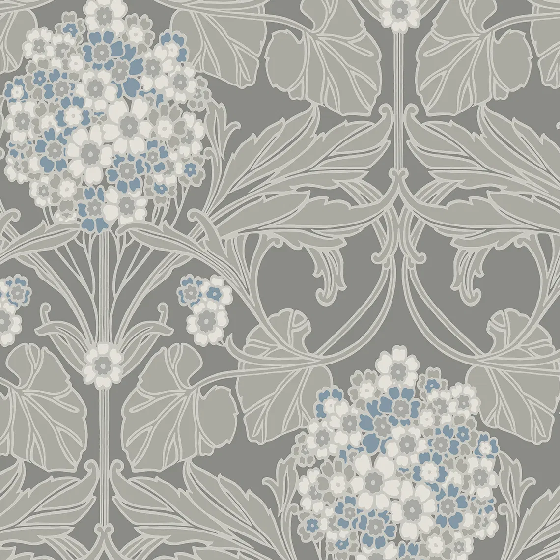Seabrook Designs Floral Hydrangea Daydream Grey & Carolina Blue Wallpaper