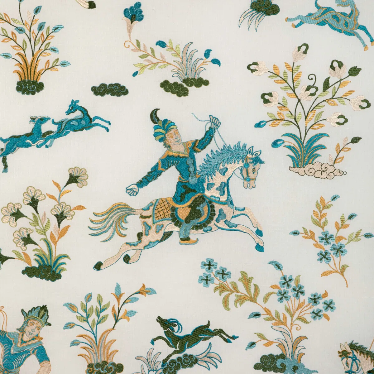 Brunschwig & Fils Nayan Embroidery Aqua/Leaf Fabric