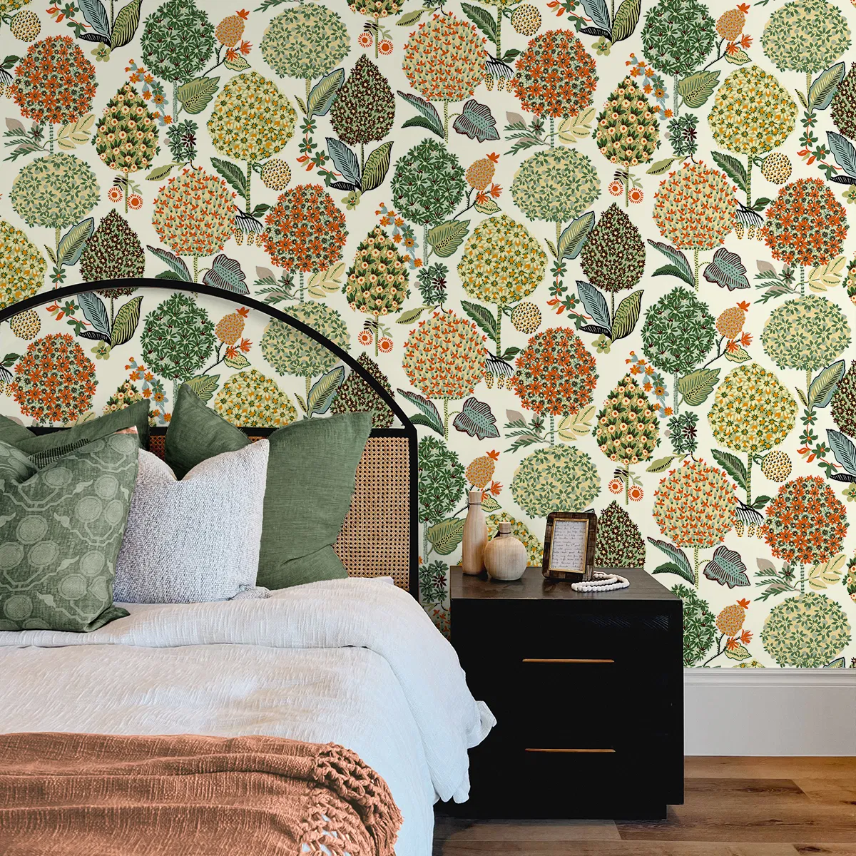 NextWall Peel & Stick Blooming Bulbs Melon & Spruce Wallpaper