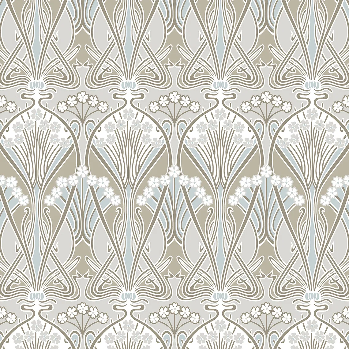 Seabrook Designs Dragonfly Damask Soft Taupe & Blue Mist Wallpaper