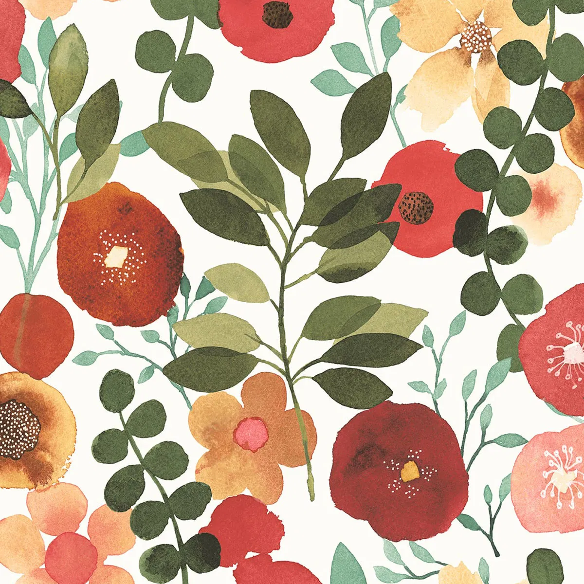 NextWall Peel & Stick Garden Dance Ruby & Hunter Green Wallpaper