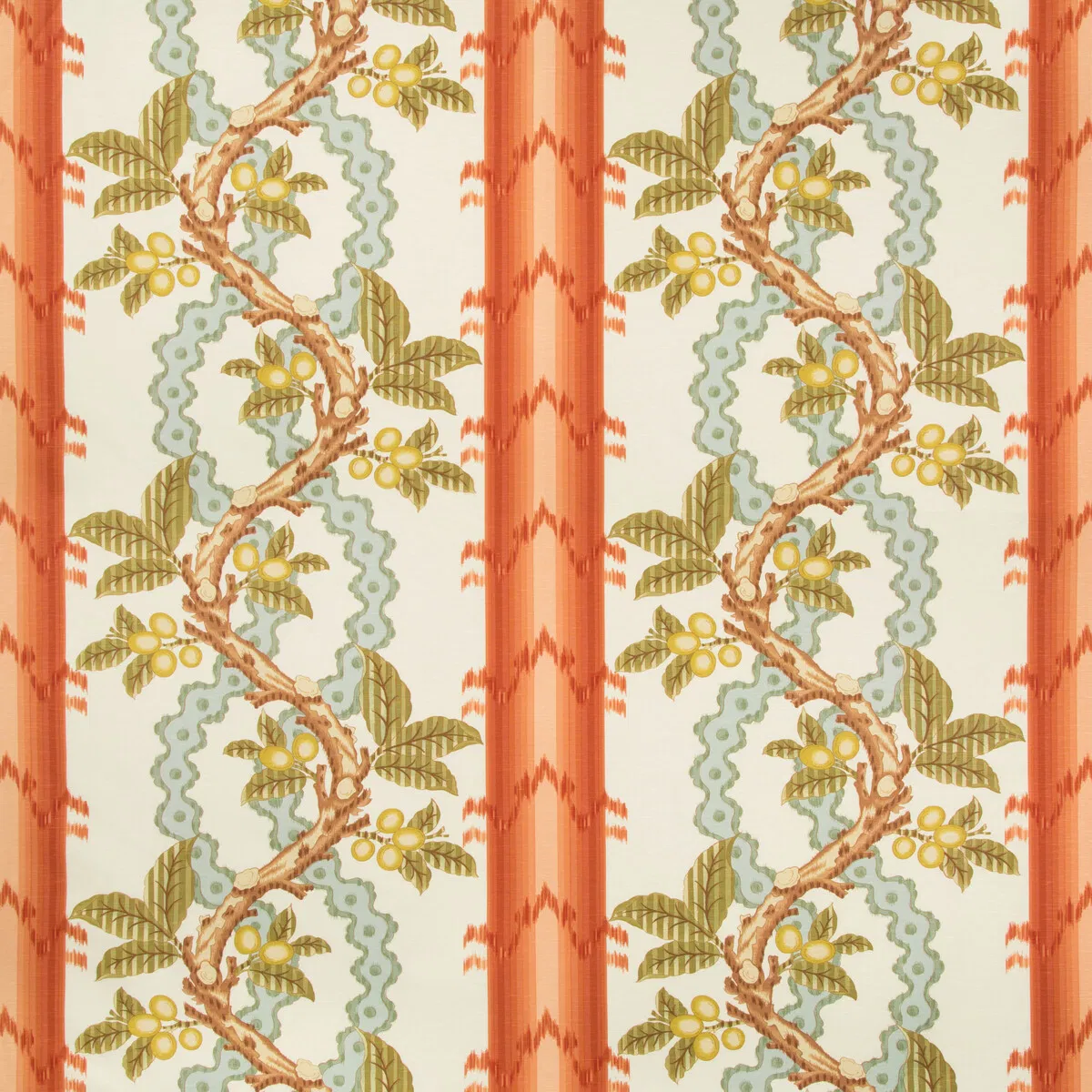 Brunschwig & Fils Josselin Cotton And Linen Print Spice/Celadon Fabric