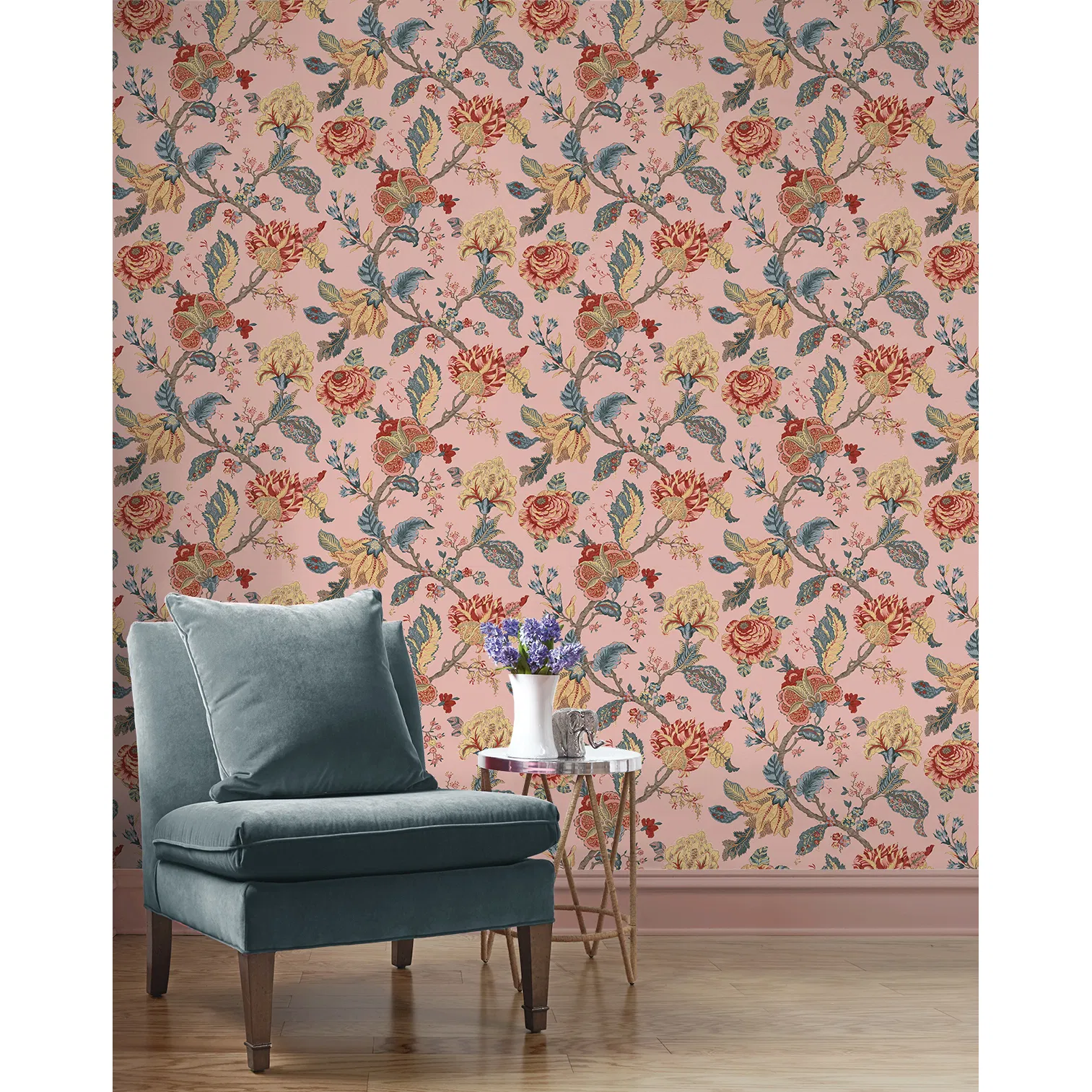Seabrook Designs Lana Jacobean Blush Prepasted Wallpaper