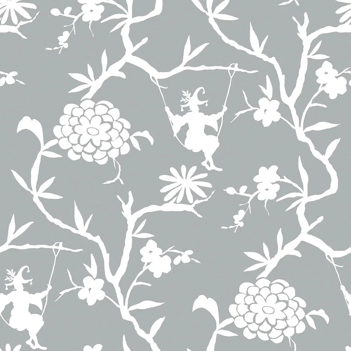 NextWall Peel & Stick Chinoiserie Silhouette Metallic Silver Wallpaper