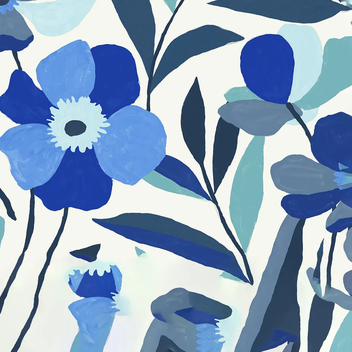 NextWall Peel & Stick Garden Block Floral Cobalt Blue & Lagoon Wallpaper