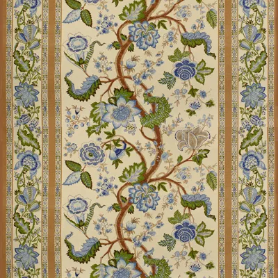 Brunschwig & Fils Bellary Cotton Print Blue/Cappuccino Fabric