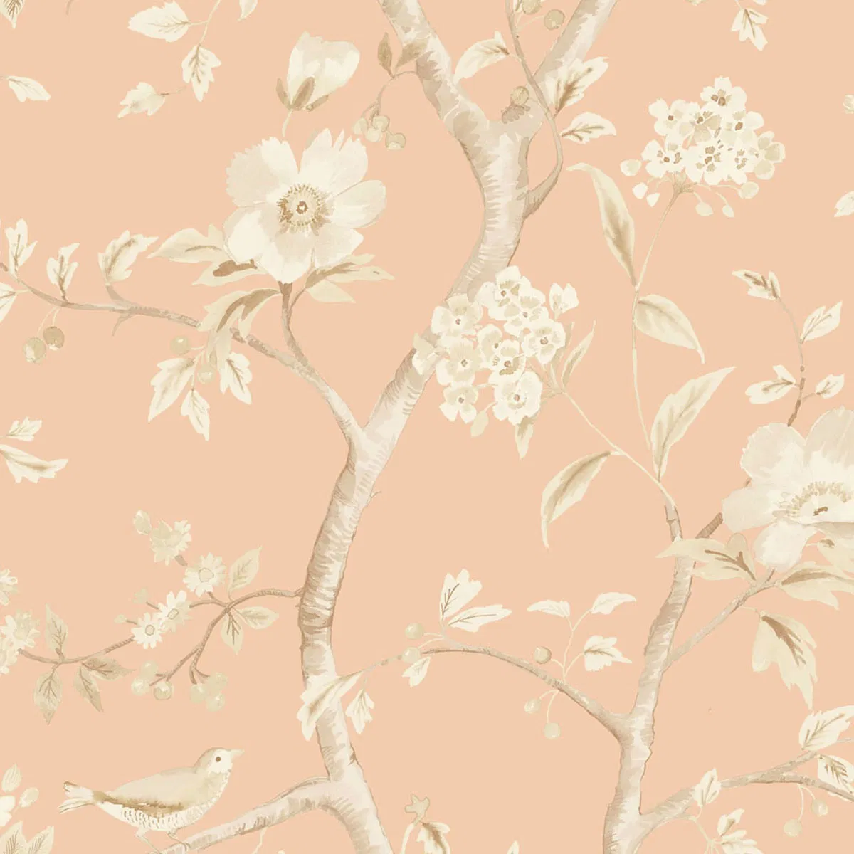 Lillian August Southport Floral Trail Soft Melon & Arrowroot Wallpaper
