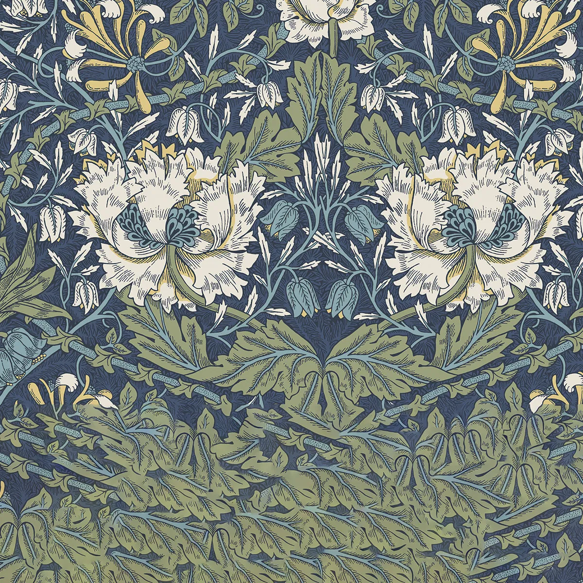 NextWall Peel & Stick Ogee Flora Indigo Dye & Sage Wallpaper