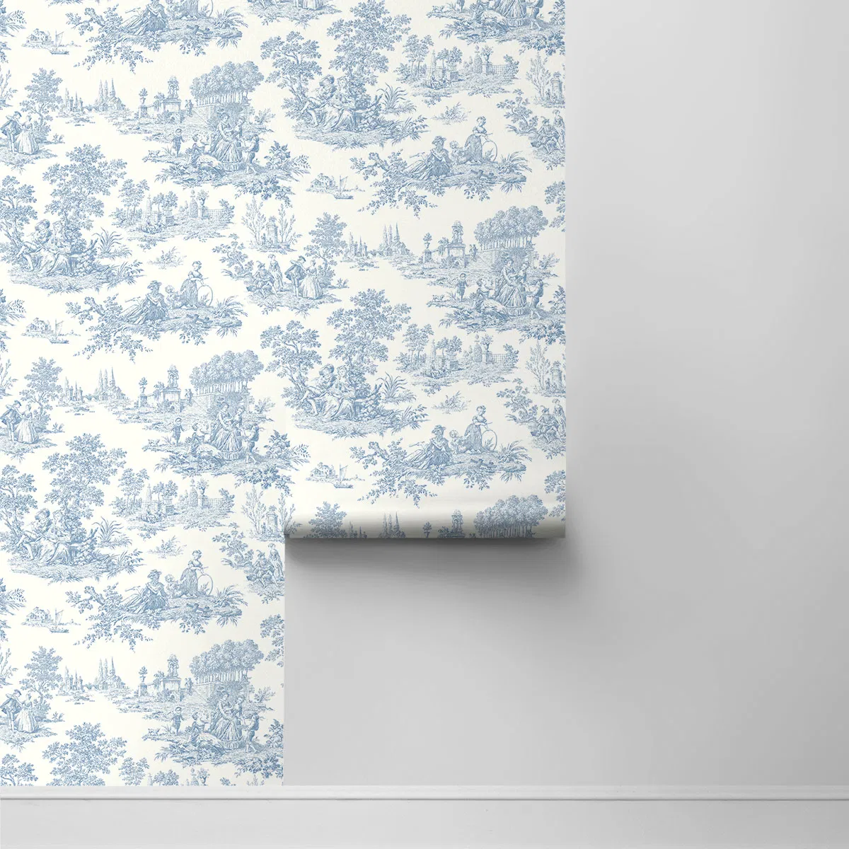 Seabrook Designs Chateau Toile Blue Bell Prepasted Wallpaper