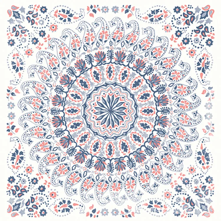Seabrook Designs Mandala Boho Tile Coral/Cream/Midnight Blue Fabric