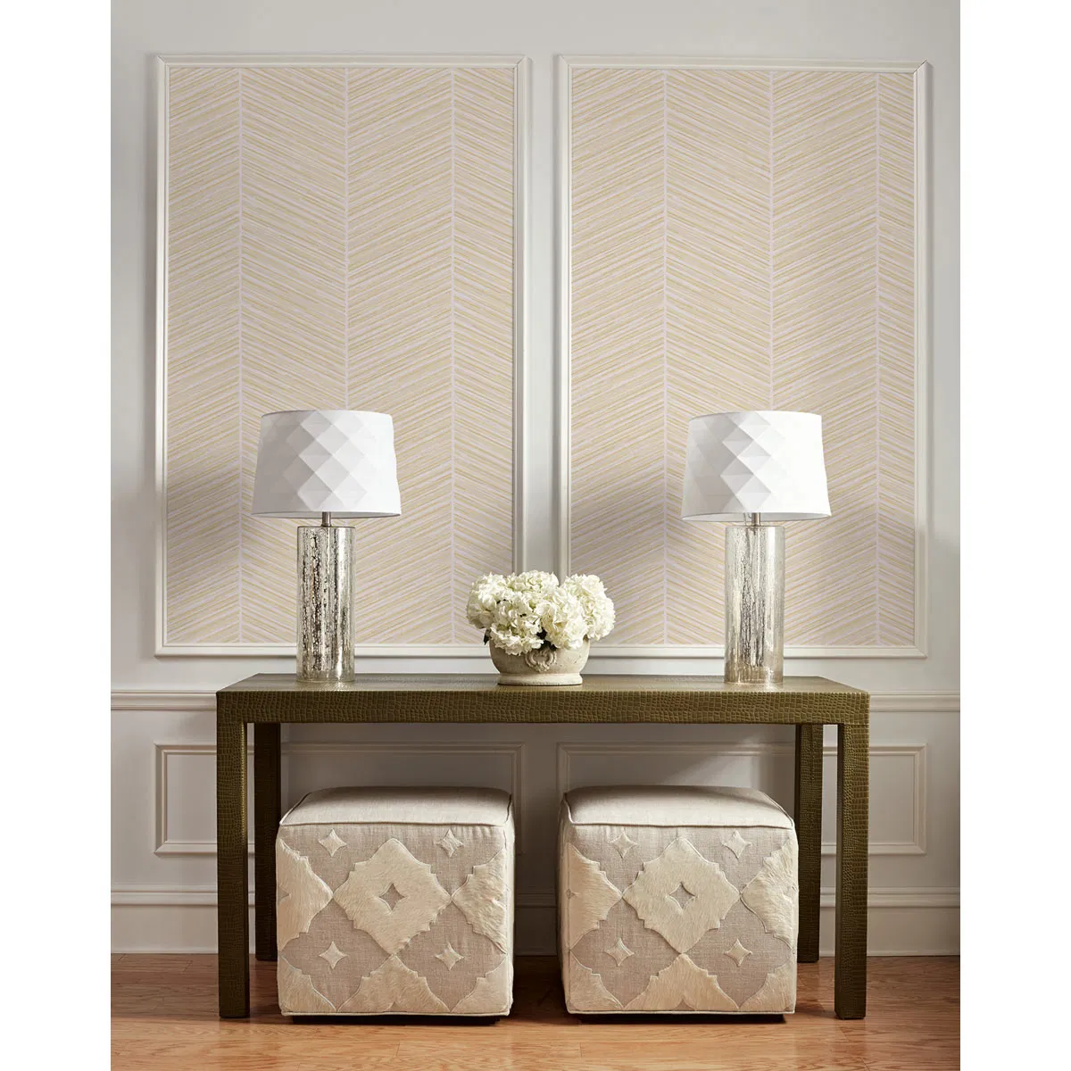 Seabrook Designs Herringbone Stripe Metallic Gold & Off-White Wallpaper