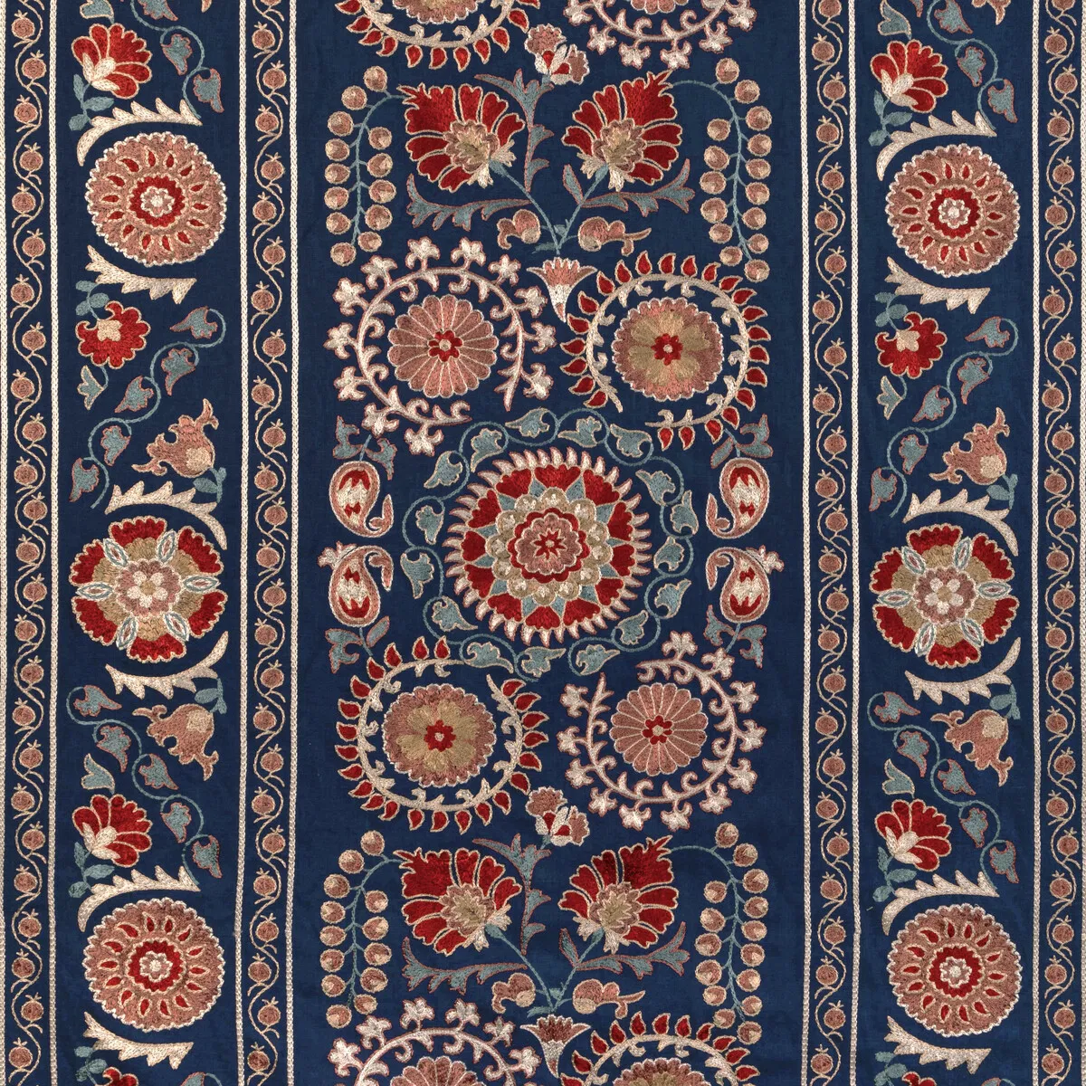 Brunschwig & Fils Saanvi Embroidery Blue/Red Fabric