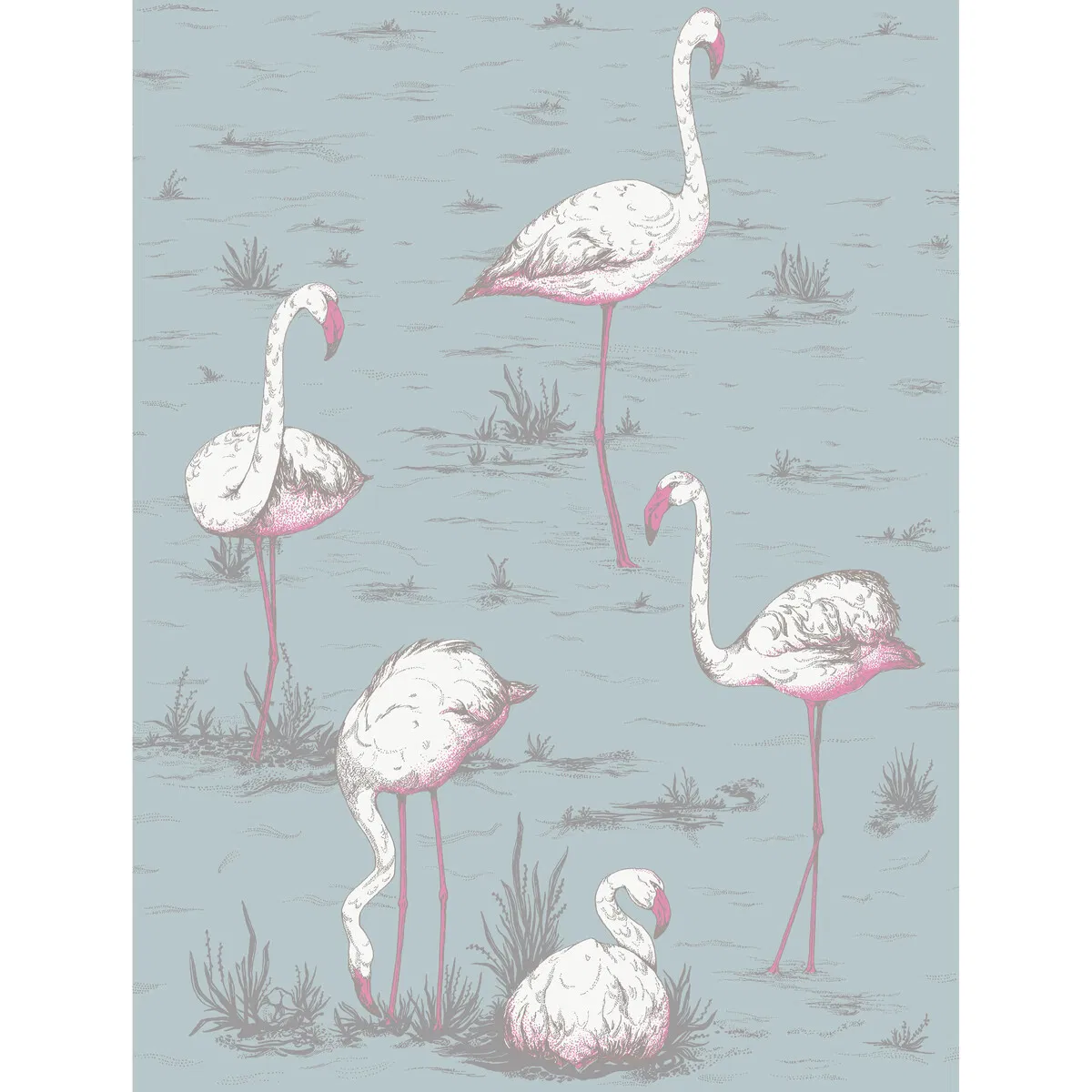 Cole & Son Flamingos White/Fuchsia On Seafoam Fabric