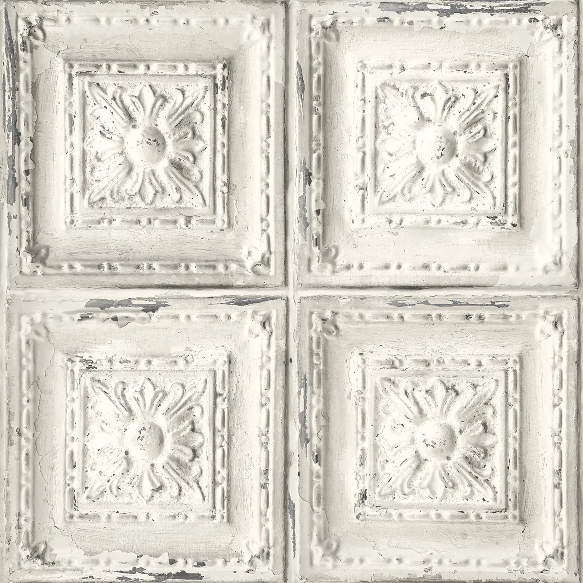 NextWall Peel & Stick Distressed Tin Tile Linen & Charcoal Wallpaper