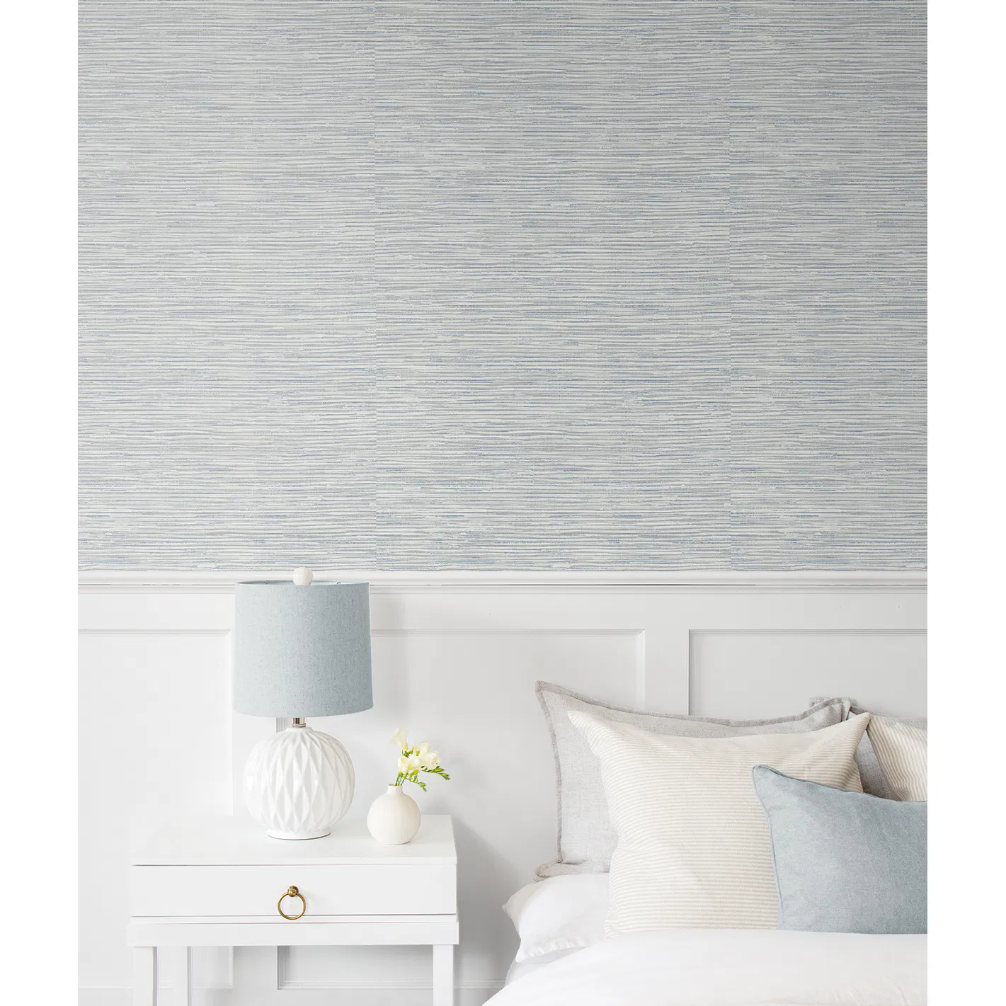 Seabrook Designs Southport Faux Grasscloth Dove Grey & Bluestone Prepasted Wallpaper