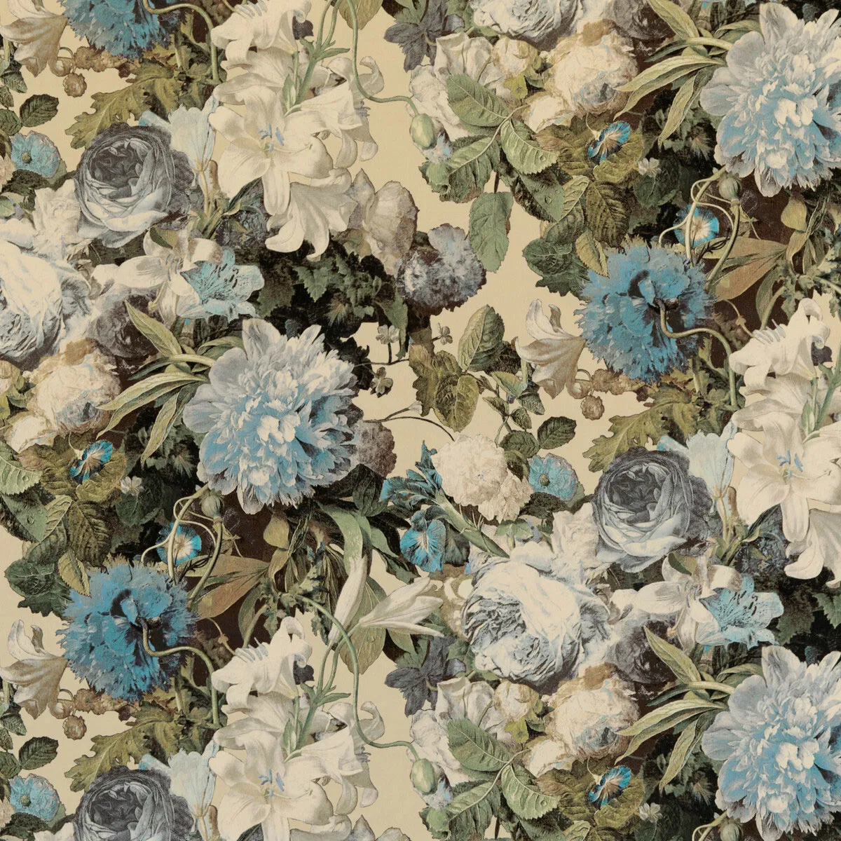 Mulberry Floral Pompadour Velvet Sage Fabric
