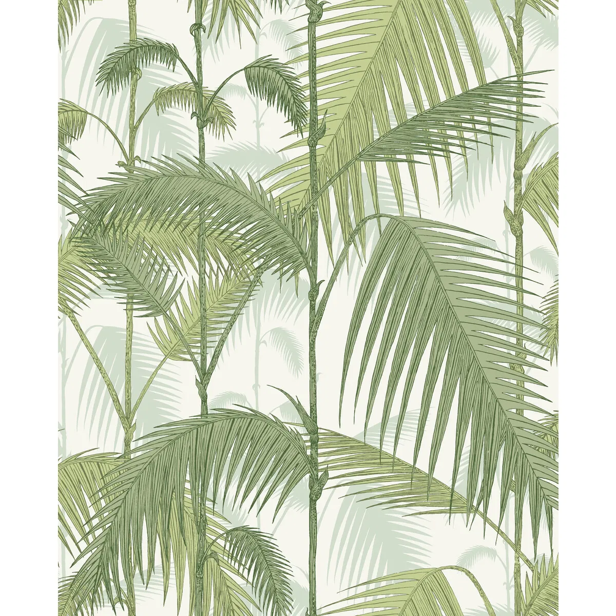 Cole & Son Palm Jungle Olive Green On White Fabric