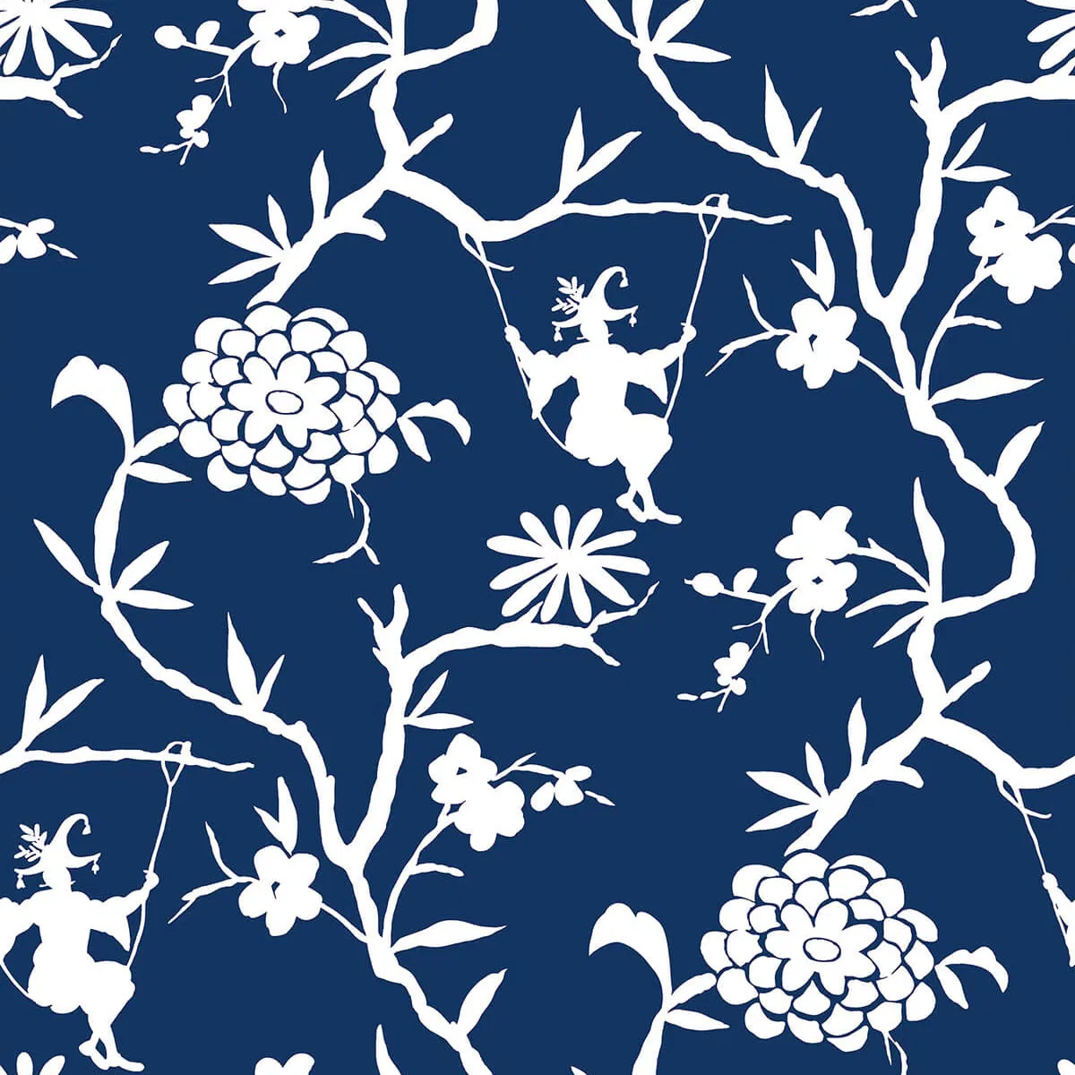 NextWall Peel & Stick Chinoiserie Silhouette Navy Blue Wallpaper