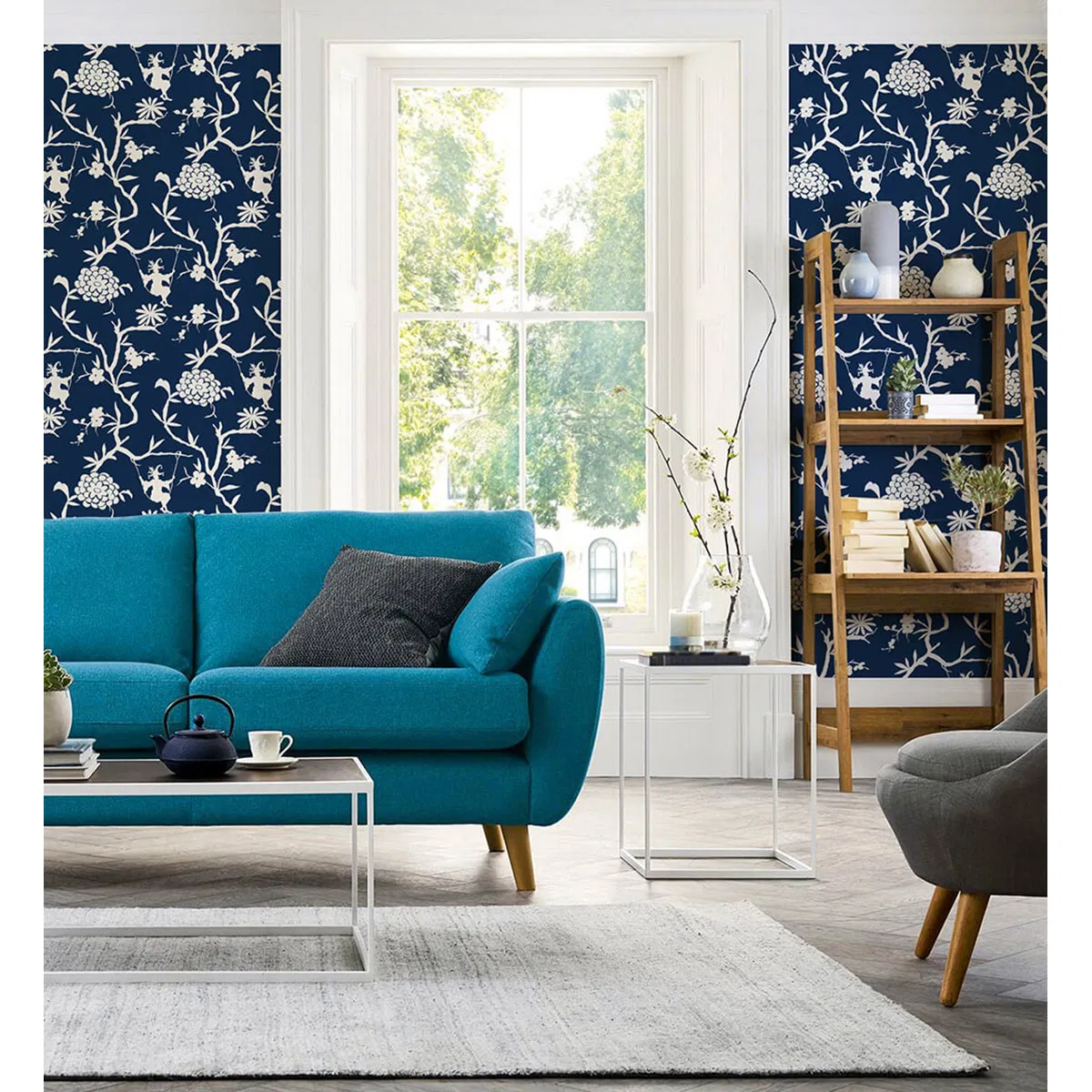 NextWall Peel & Stick Chinoiserie Silhouette Navy Blue Wallpaper