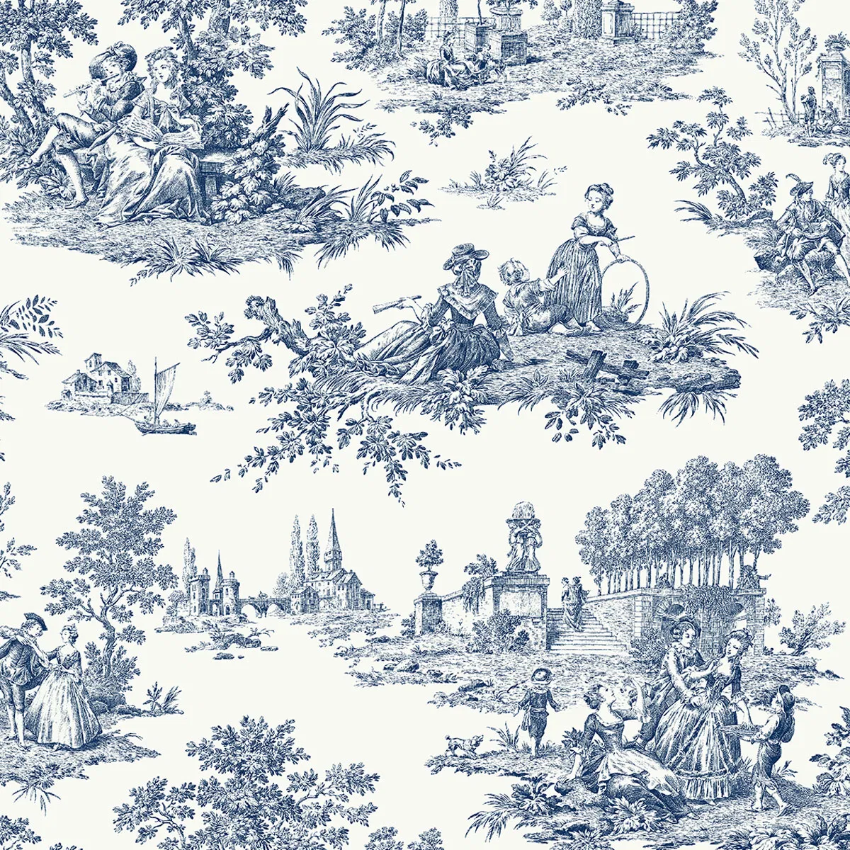 NextWall Peel & Stick Chateau Toile Navy Blue Wallpaper