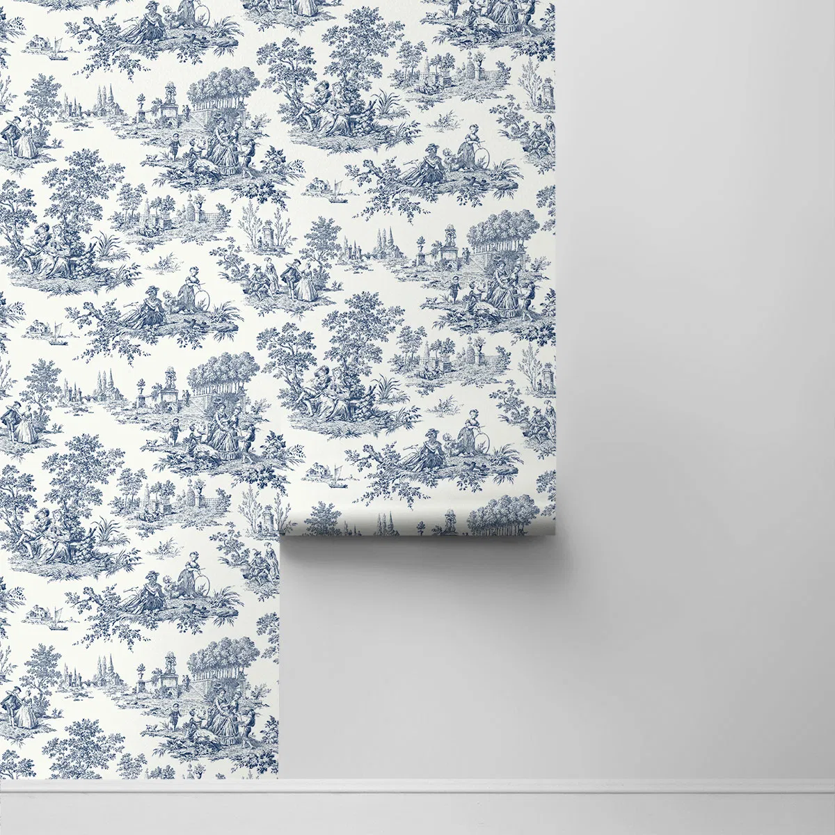 NextWall Peel & Stick Chateau Toile Navy Blue Wallpaper