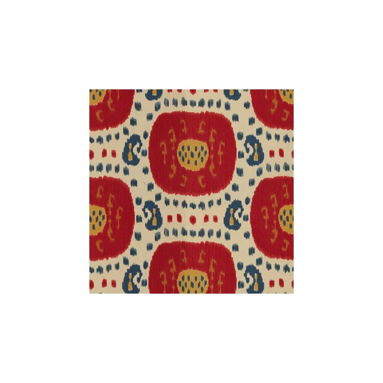 Brunschwig & Fils Samarkand Cotton And Linen Print Pompeian Red/Oxford Blue Fabric
