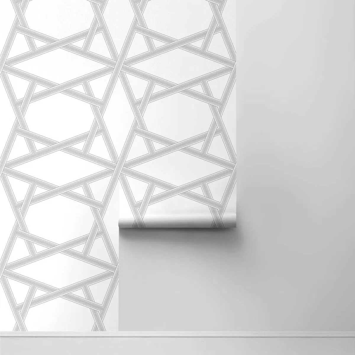 NextWall Peel & Stick Crossroads Geo Metallic Silver Wallpaper