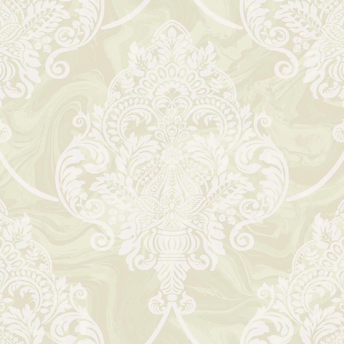 Seabrook Designs Puff Damask Metallic & Off-White Wallpaper