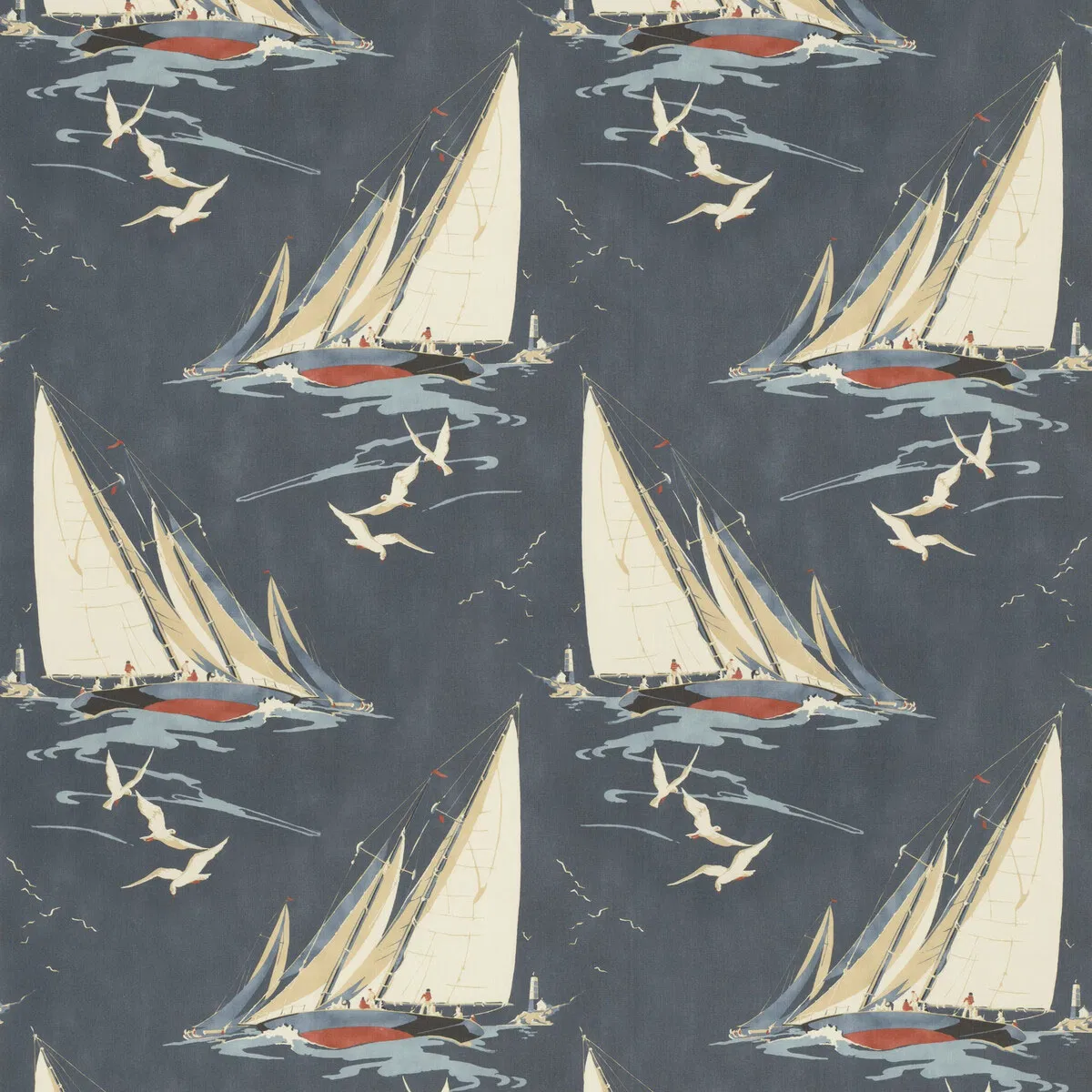 Mulberry Round The Island Indigo Fabric