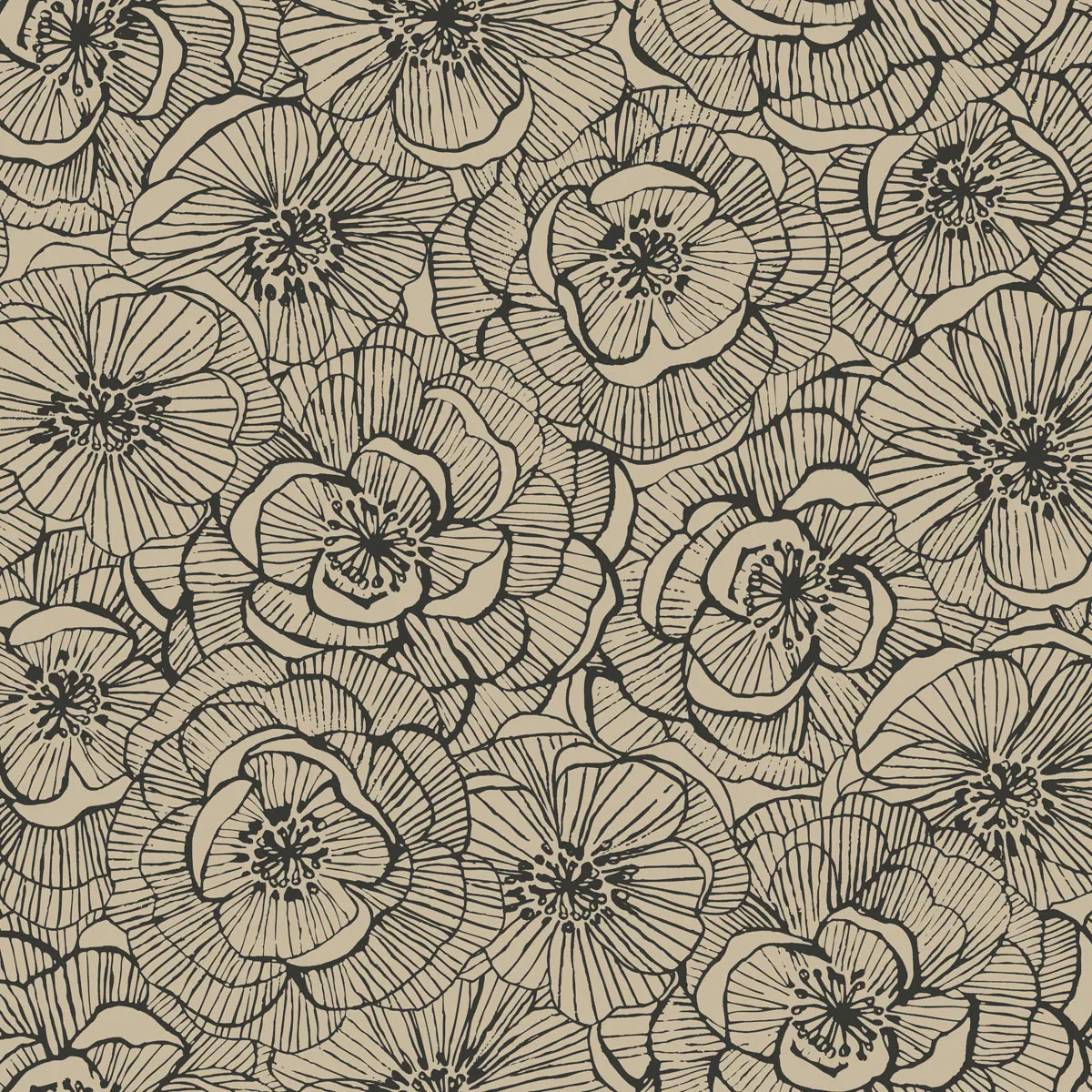 Seabrook Designs Graphic Floral Gold Glitter & Ebony Wallpaper
