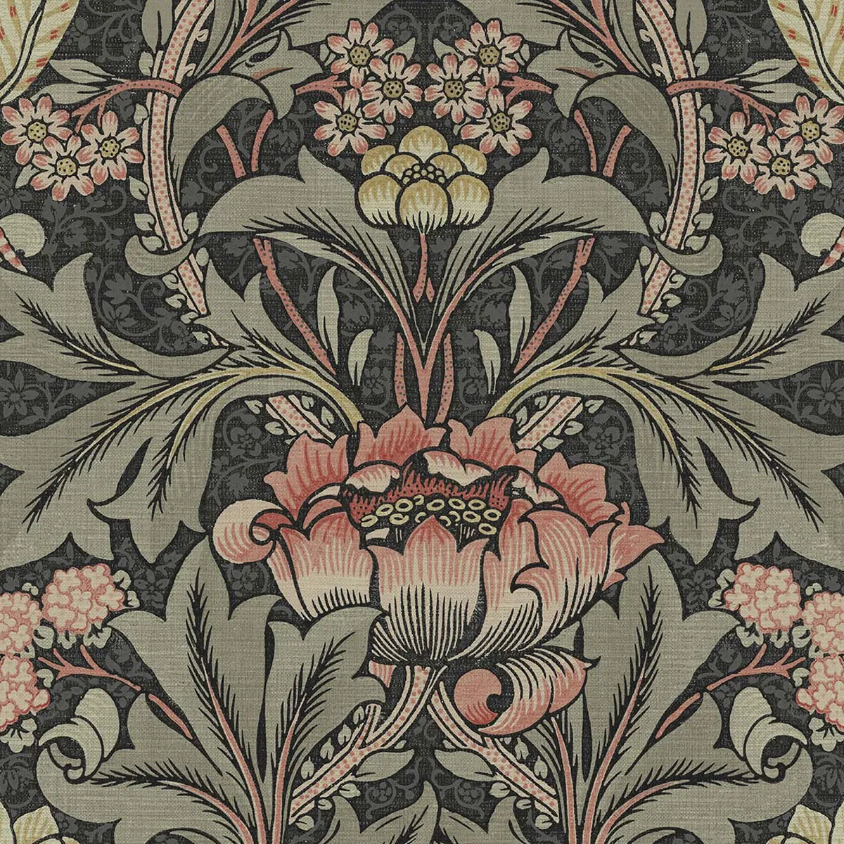 Seabrook Designs Acanthus Floral Charcoal & Rosewood Prepasted Wallpaper