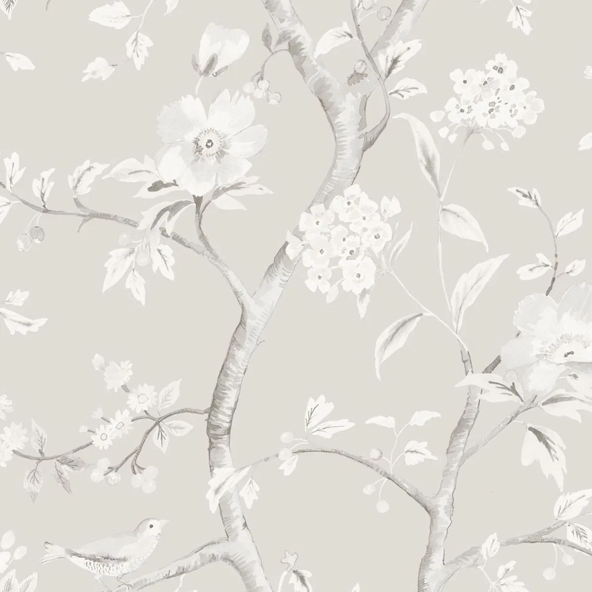 Lillian August Southport Floral Trail Metallic Silver & Fog Wallpaper