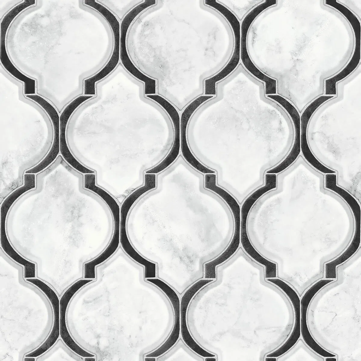 NextWall Peel & Stick Marbled Ogee Onyx & Carrara Wallpaper