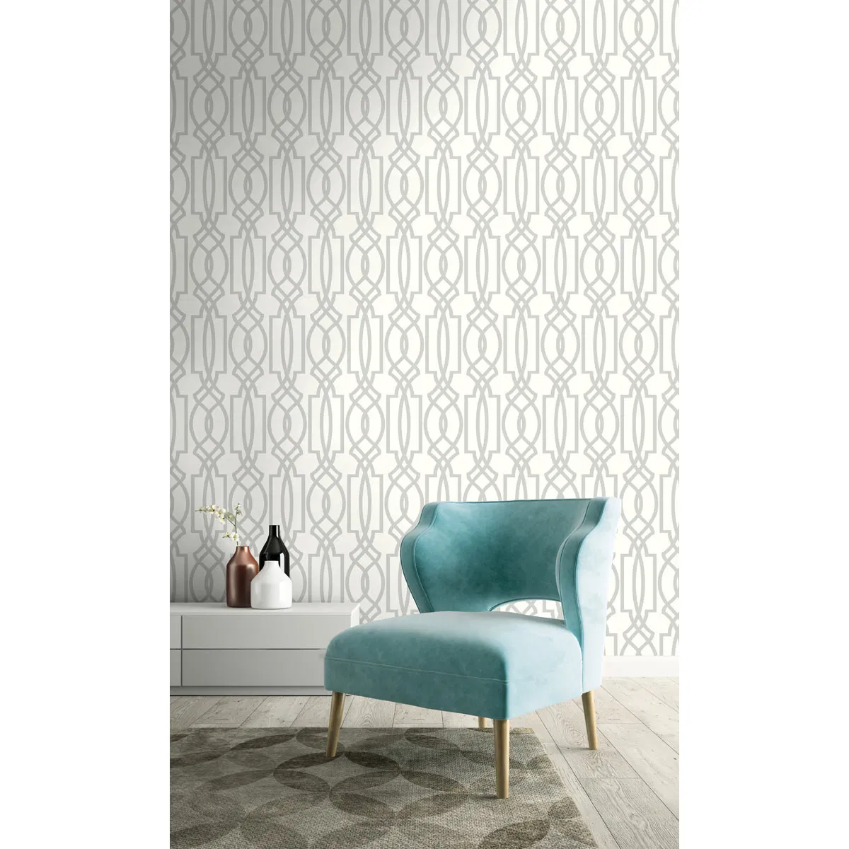 NextWall Peel & Stick Deco Lattice Soft Gray & White Wallpaper