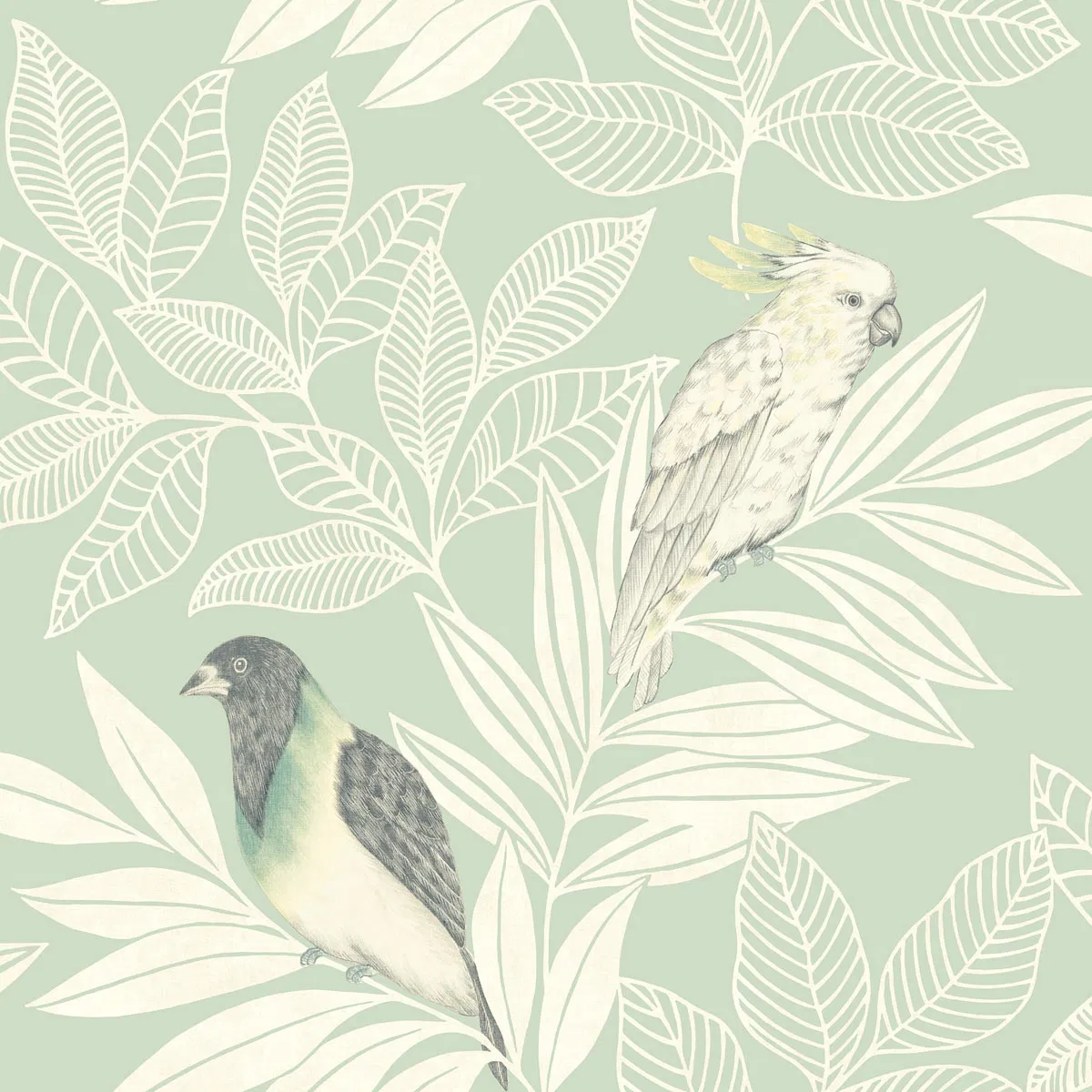 Seabrook Designs Paradise Island Birds Mint & Ivory Wallpaper