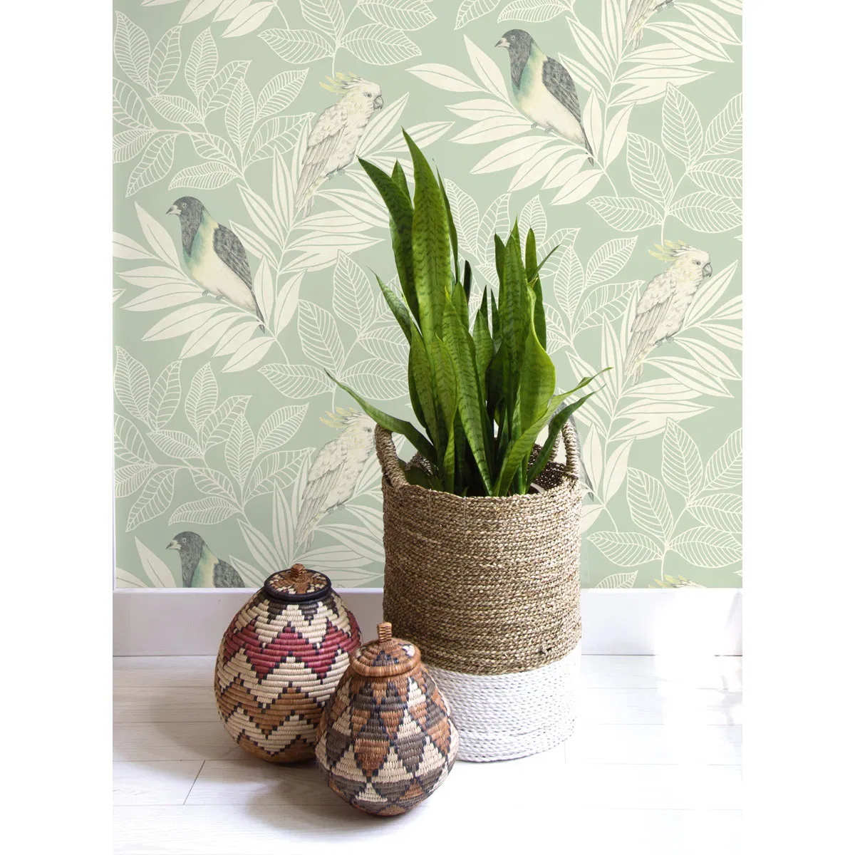Seabrook Designs Paradise Island Birds Mint & Ivory Wallpaper
