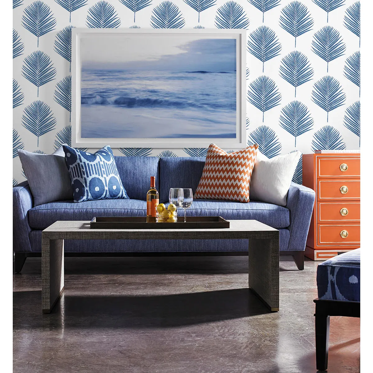 Lillian August Peel & Stick Maui Palm Coastal Blue Wallpaper