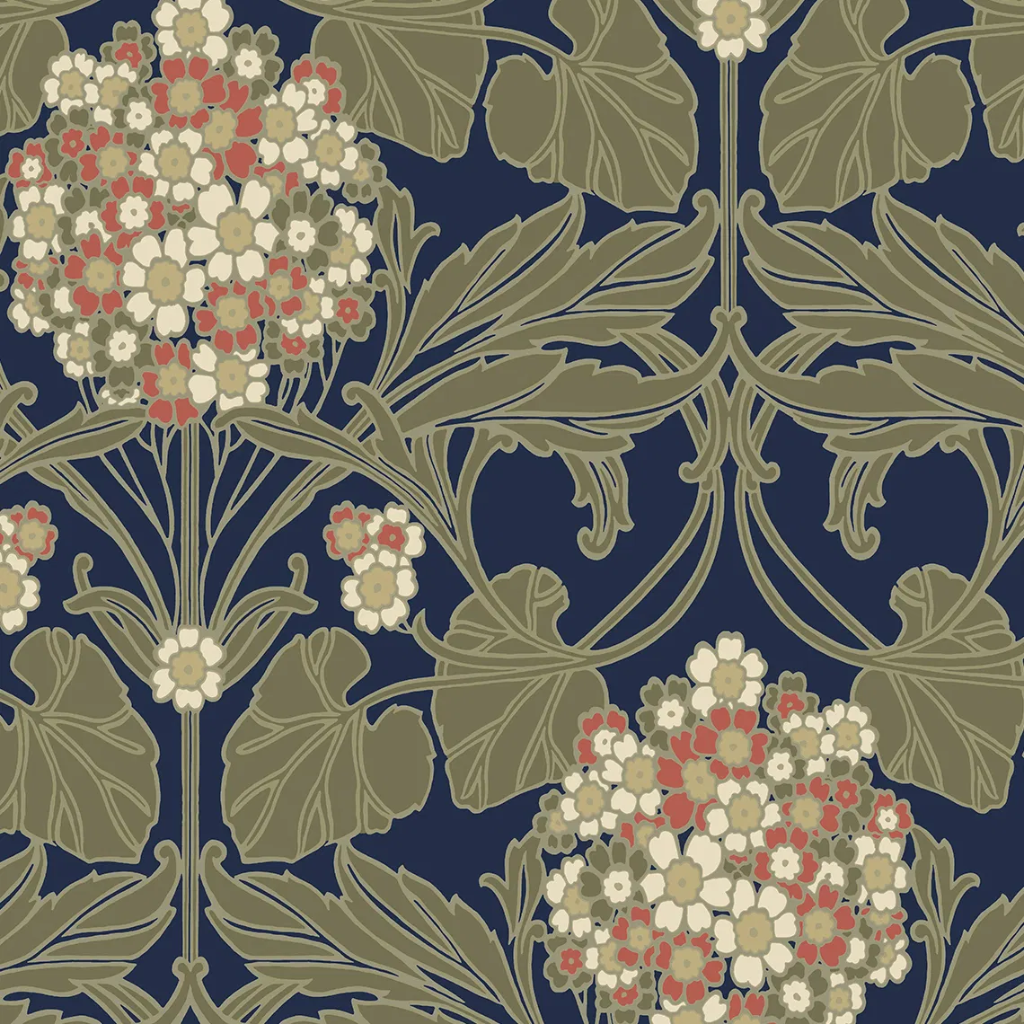 Seabrook Designs Floral Hydrangea Navy & Terra Cotta Wallpaper