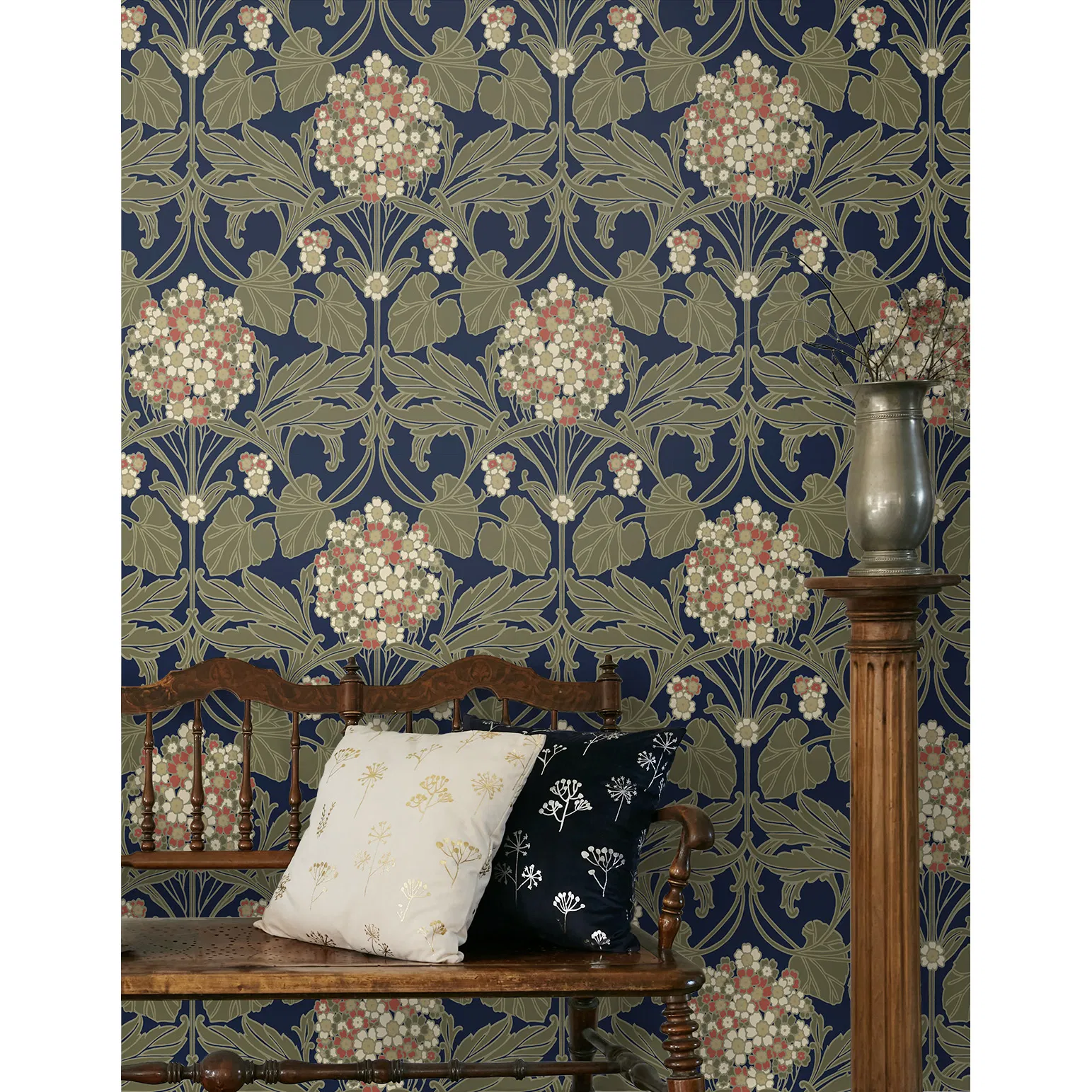 Seabrook Designs Floral Hydrangea Navy & Terra Cotta Wallpaper