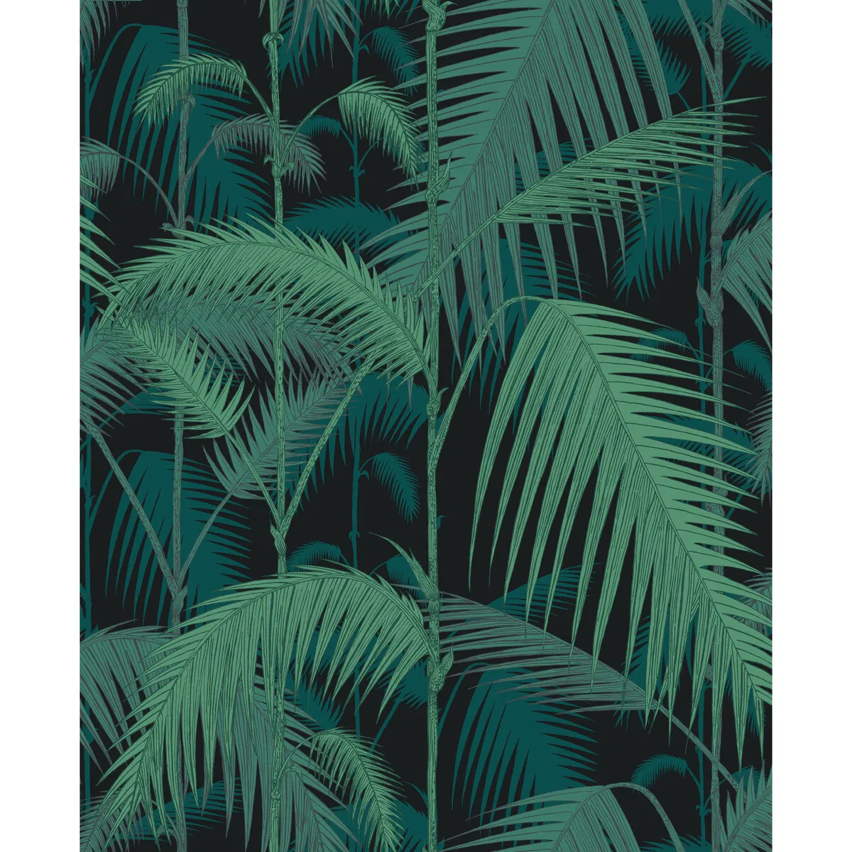 Cole & Son Palm Jungle Viridian/Petrol On Black Fabric