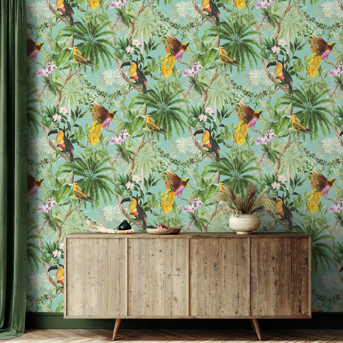 Harry & Grace Peel & Stick Tropical Bird Aqua Wallpaper 1 4454-harry-grace-peel-stick-tropical-bird-aqua-wallpaper-2.webp