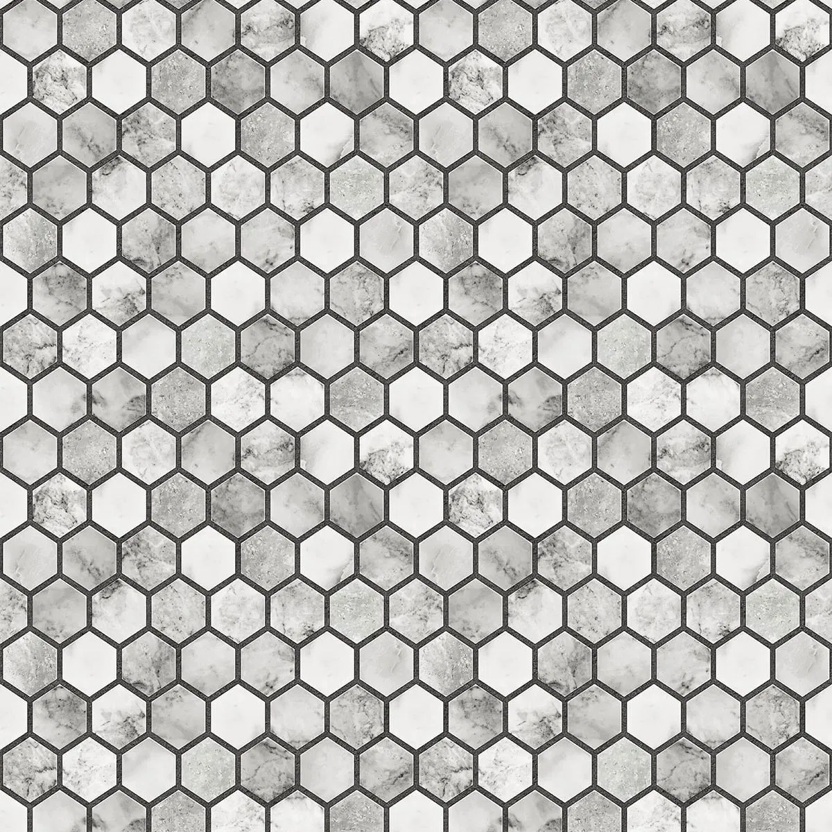 NextWall Peel & Stick Marble Hexagon Carrara & Wrought Iron Wallpaper