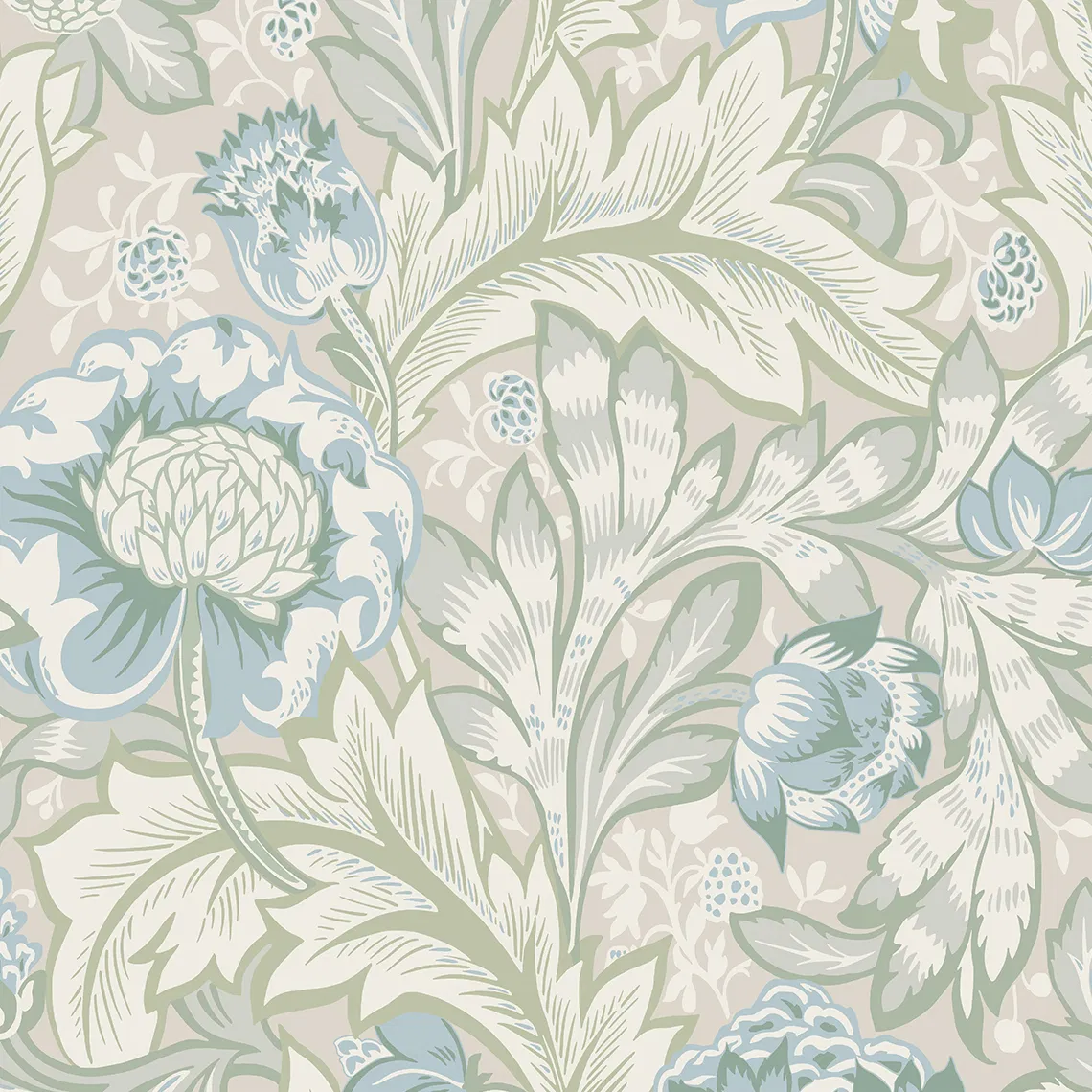 Seabrook Designs Acanthus Garden Powder Blue & Green Mist Wallpaper