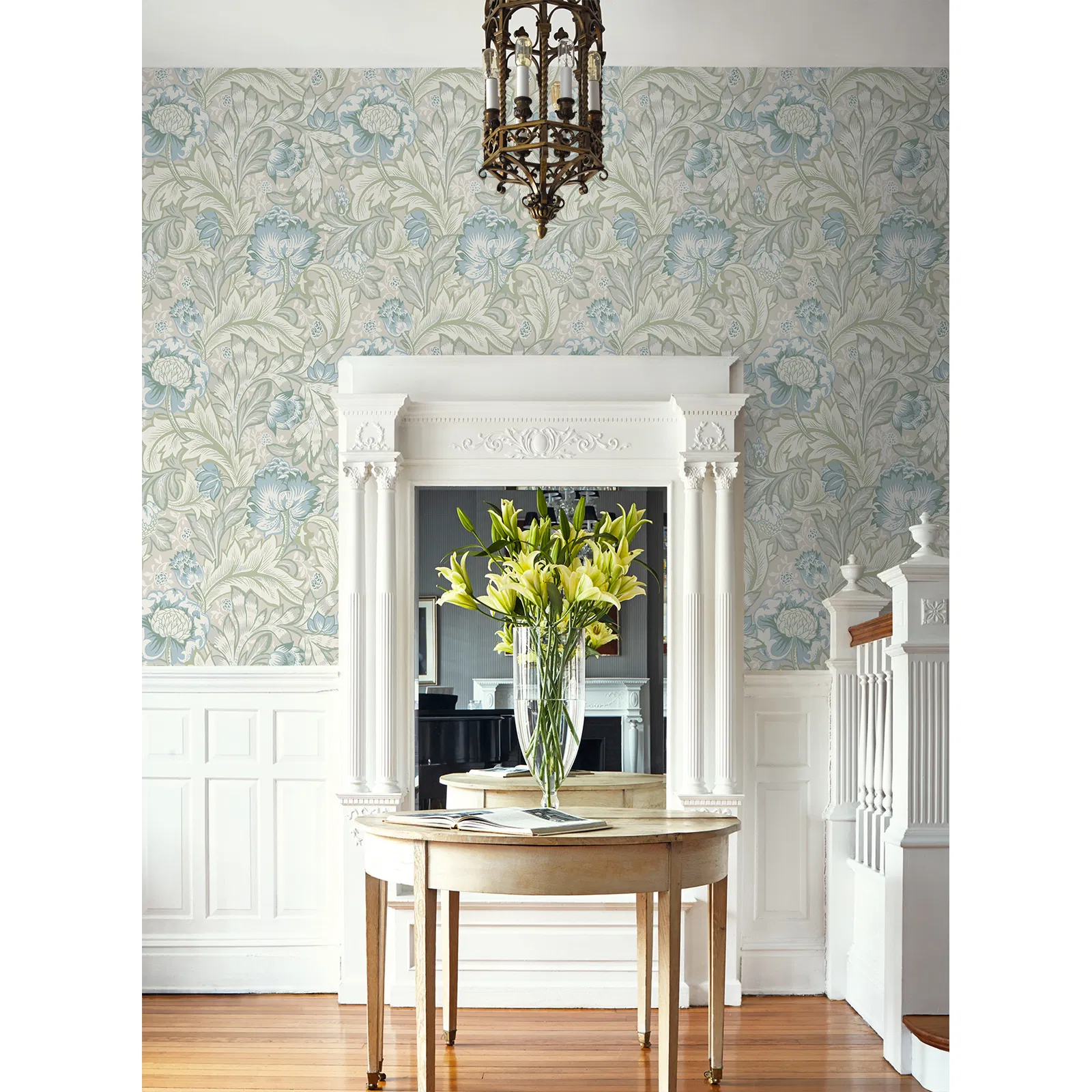 Seabrook Designs Acanthus Garden Powder Blue & Green Mist Wallpaper