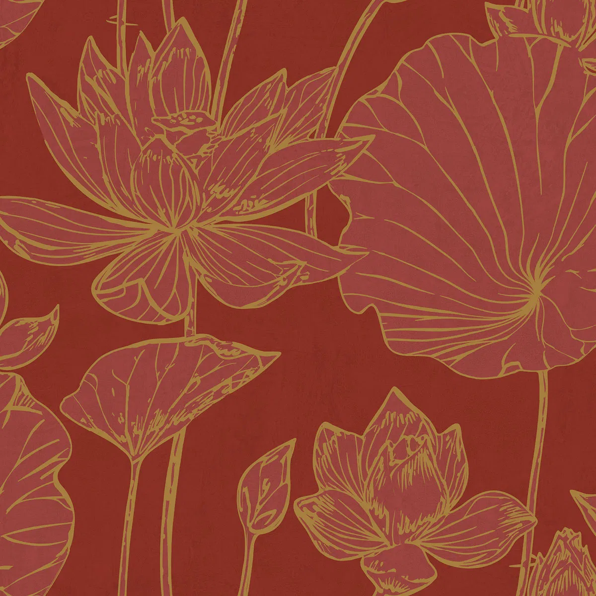 Seabrook Designs Lotus Floral Metallic Gold & Crimson Wallpaper