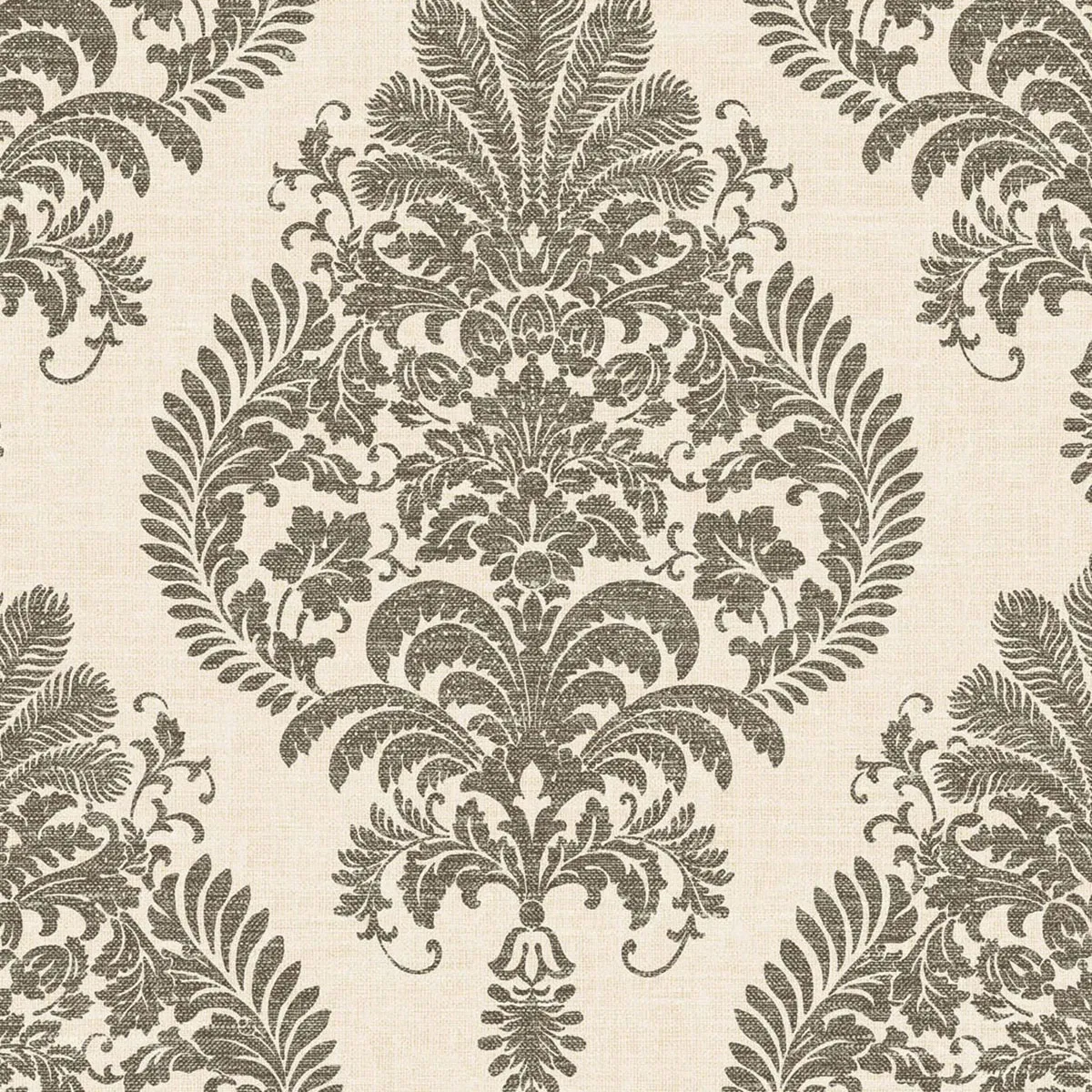 Lillian August Antigua Damask Charcoal & Ivory Wallpaper