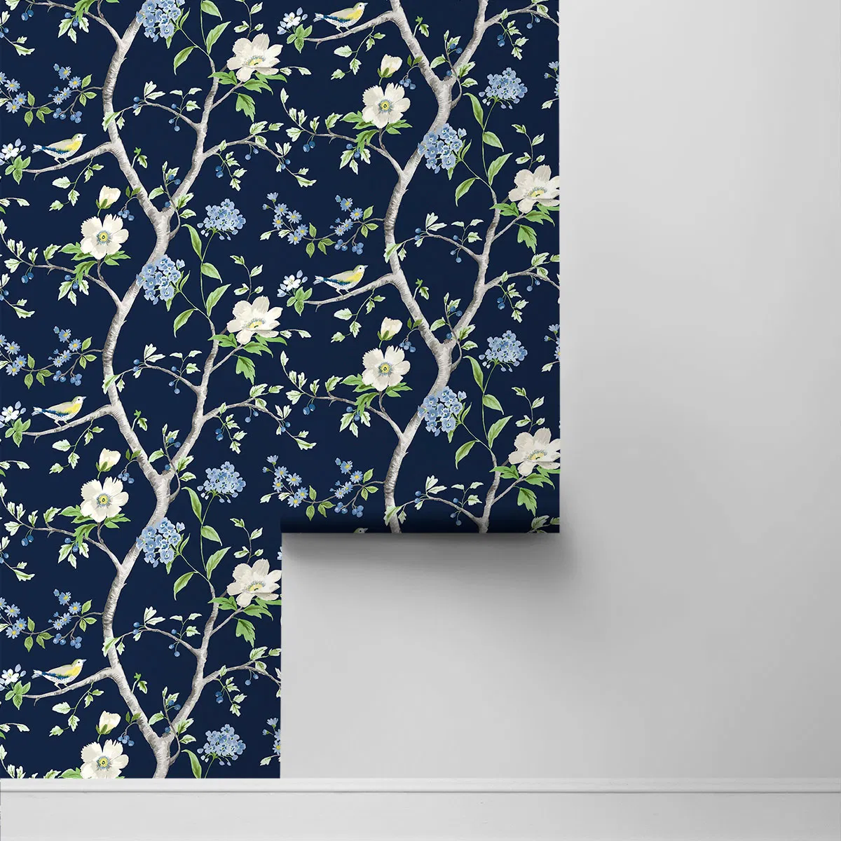 Lillian August Peel & Stick Floral Trail Navy Blue & Spring Green Wallpaper