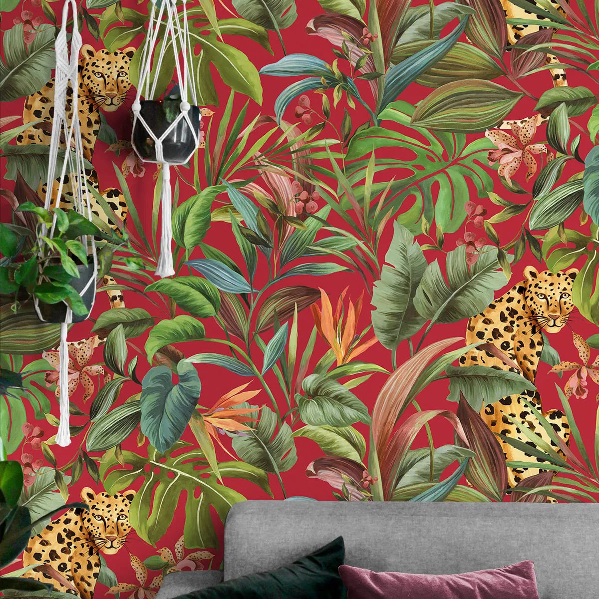 Daisy Bennett Tropical Leopard Red Peel & Stick Wallpaper
